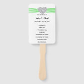 Green Diamond Heart Wedding Programme Handwaaier (Voorkant)