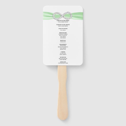 Green Diamond Infinity Wedding Program Fans Handwaaier (Achterkant)