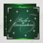 Green Diamond Sparkles Quinceañera Invitation (Devant / Derrière)