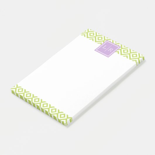 Green Diamonds Pattern en Monogram Post-it® Notes (Schuin)