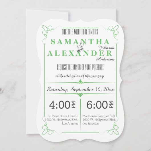 Green die Cut Bracket Art Deco Wedding Invite Kaart (Voorkant)