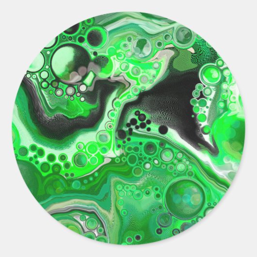 Green Digital Fluid Marmer Art Ronde Sticker (Voorkant)