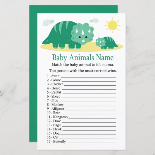 Green Dino Baby Animals Name Game (Voorkant / Achterkant)