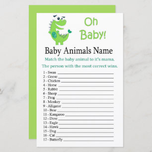 Green Dinosaur Baby Animals Name Game