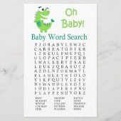 Green Dinosaur Baby shower Word Search Game (Voorkant)
