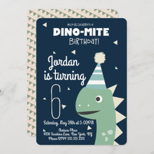 Green Dinosaur Birthday Confetti Invitation Kaart