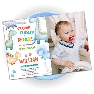 Green Dinosaur Birthday Invitations met foto Kaart