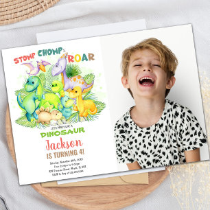 Green Dinosaur Birthday Invitations met foto Kaart