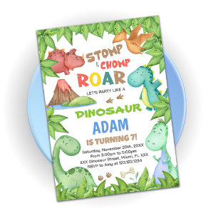 Green Dinosaur Birthday Uitnodiging