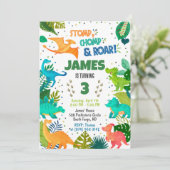 Green Dinosaur Boy Uitnodiging (Staand voorkant)