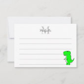 Green Dinosaur Drawing Custom Lined Monogram Notitiekaartje (Voorkant)