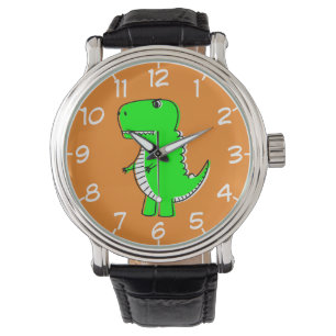 Green Dinosaur Drawing Horloge