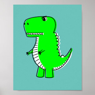 Green Dinosaur Drawing Poster