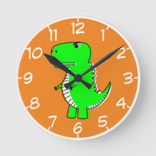 Green Dinosaur Drawing Ronde Klok
