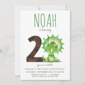 Green Dinosaur Invitation pour le deuxième anniver (Devant)