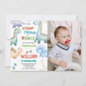 Green Dinosaur Invitations d'anniversaire avec pho (Devant)