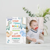 Green Dinosaur Invitations d'anniversaire avec pho (Debout devant)