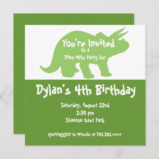 Green Dinosaur Invitations de fête d'anniversaire (Devant / Derrière)