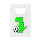 Green Dinosaur Loves Soccer Kredietkaart Flessenopener (Achterkant)