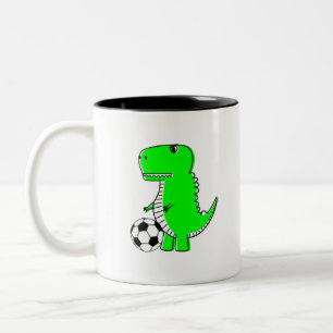 Green Dinosaur Loves Soccer Tweekleurige Koffiemok