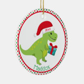 Green Dinosaur met Santa Hat Personalized Keramisch Ornament (Rechts)
