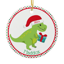 Green Dinosaur met Santa Hat Personalized