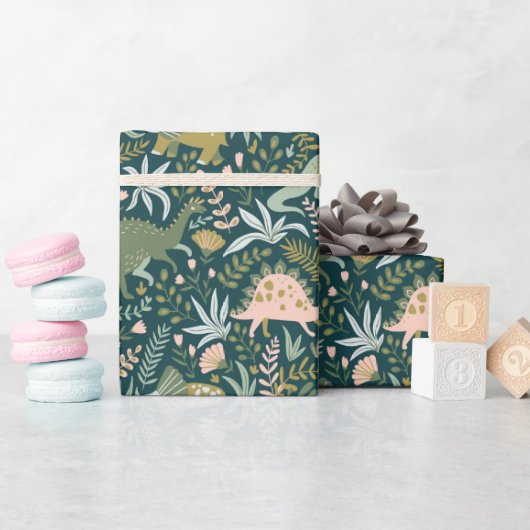 Green Dinosaur Pattern Cadeaupapier (Baby Shower)