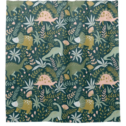 Green Dinosaur Pattern Douchegordijn (Voorkant)