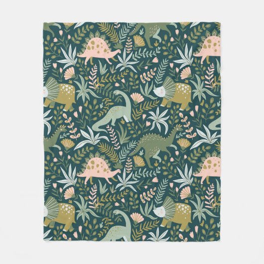Green Dinosaur Pattern Fleece Deken (Voorkant)