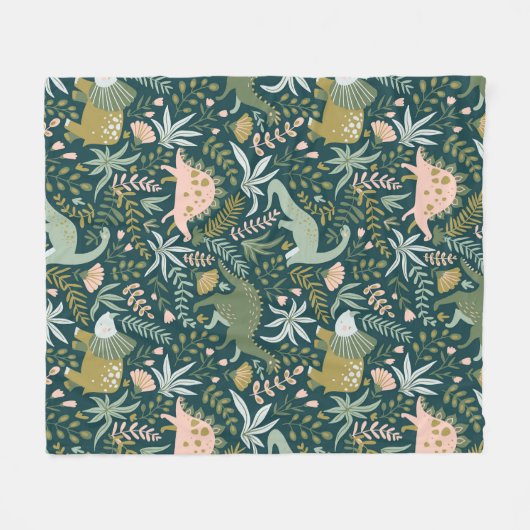 Green Dinosaur Pattern Fleece Deken (Voorkant (Horizontaal))