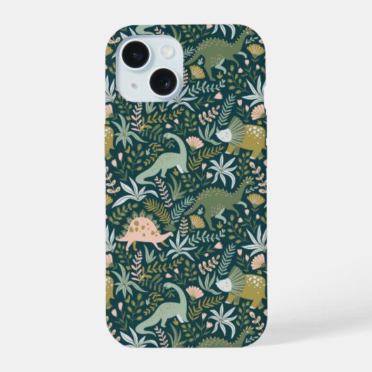 Green Dinosaur Pattern iPhone 15 Hoesje (Achterkant)
