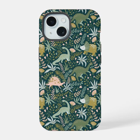 Green Dinosaur Pattern iPhone 15 Hoesje (Achterkant)