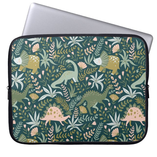 Green Dinosaur Pattern Laptop Sleeve (Voorkant)