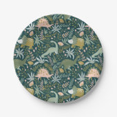 Green Dinosaur Pattern Papieren Bordje (Voorkant)