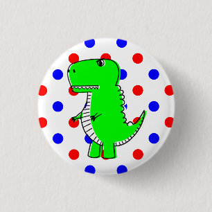 Green Dinosaur Red Blue Polka Dots Button