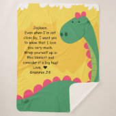 Green Dinosaur Sherpa Blanket met Custom Message Sherpa Deken (Voorkant)