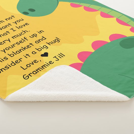 Green Dinosaur Sherpa Blanket met Custom Message Sherpa Deken (3/4)