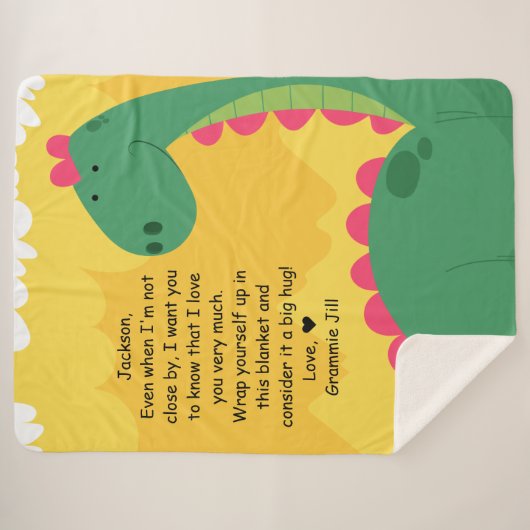 Green Dinosaur Sherpa Blanket met Custom Message Sherpa Deken (Voorkant (horizontaal))