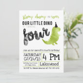 Green Dinosaur Stomp en Chomp Fourth Birthday Kaart (Staand voorkant)