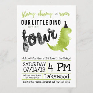 Green Dinosaur Stomp en Chomp Fourth Birthday Kaart