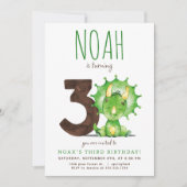 Green Dinosaur troisième invitation anniversaire (Devant)