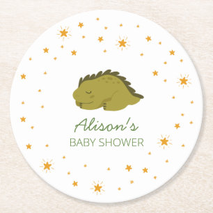 Green Dinosaur Twinkle Star Baby shower Party Ronde Kartonnen Onderzetter