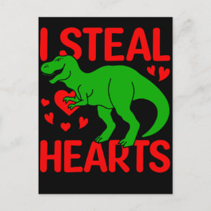 Green Dinosaur Valentijn I Steal Hearts Briefkaart
