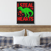 Green Dinosaur Valentijn I Steal Hearts Canvas Afdruk (Insitu (Slaapkamer))
