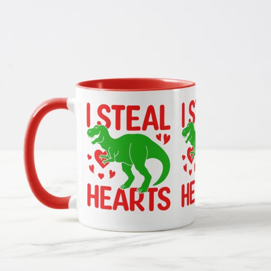 Green Dinosaur Valentijn I Steal Hearts Mok (Links)