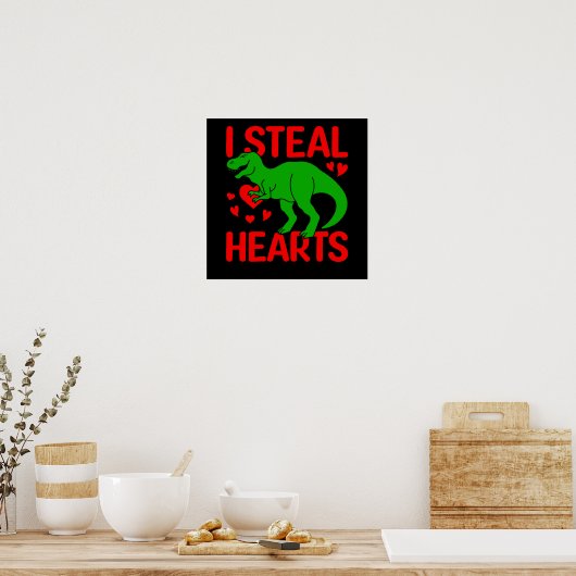 Green Dinosaur Valentijn I Steal Hearts Poster (Keuken)