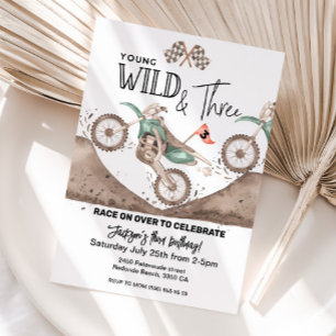 Green Dirt Bike 3e verjaardag Jong WILD en DRIE Kaart