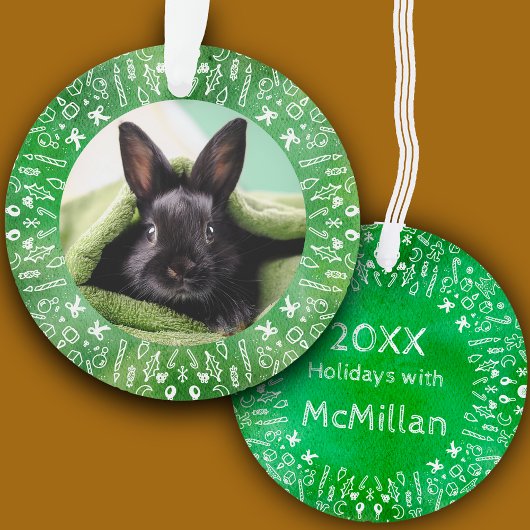 Green DIY Black Rabbit Holiday Tree  Ornament