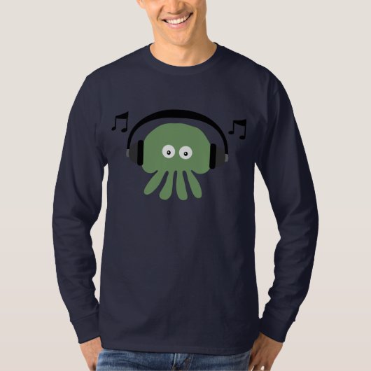 Green DJ Jellyfish & Musical Notes  T-shirt (Voorkant)