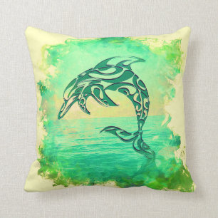 Green Dolphin Laughing and Leaping Cushion Kussen